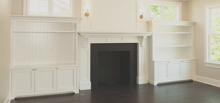 white fireplace surround